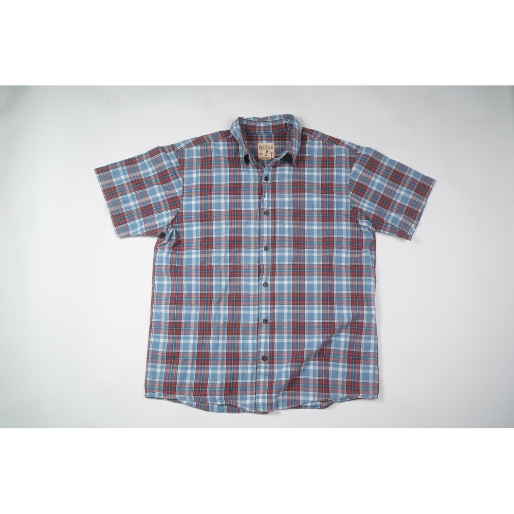 Red Head Brand Co Mens Large Blue Red Plaid Short Sleeve Button Down Shirt